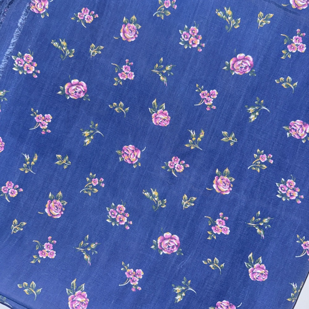 Floral Rose Liquid Sateen Fabric 3.11 Yards 60" Navy Blue Slinky Fluid Drape